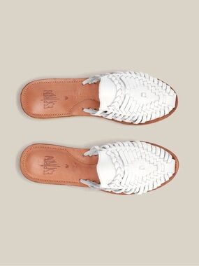 Espritu White Woven Leather Slide Mules 10